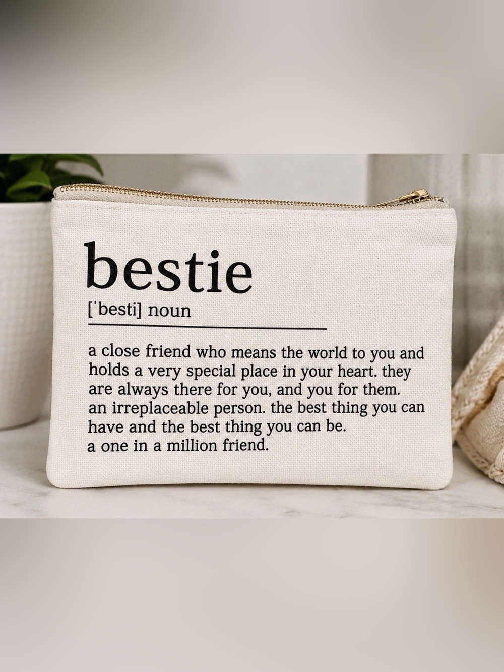 Bestie Canvas Zipper Pouch | Friendship Gift | Cosmetic & Makeup Bag